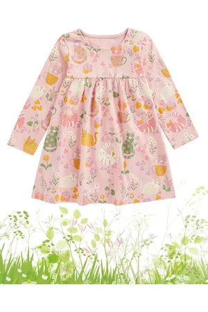Mothercare Infant Girls Pink Floral Print Pure Cotton Empire Style Dress