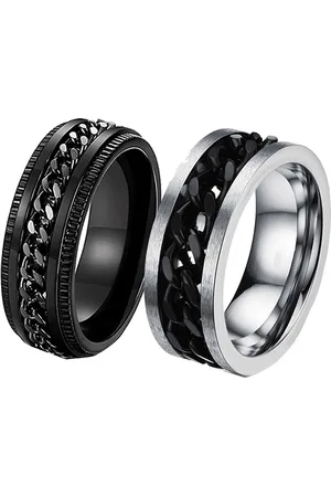 Meenaz Unisex Set Of 2 Silver-Plated Textured Band Finger Rings