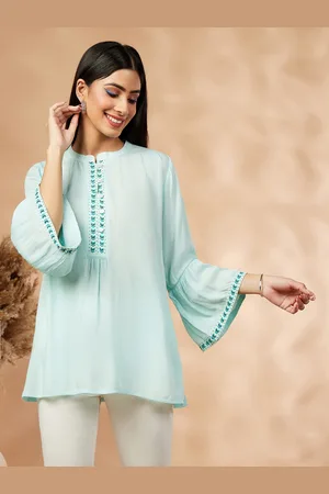 IMARA Mandarin Neck Bell Sleeves Top