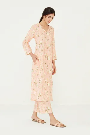 Ancestry Floral Printed V-Neck Straight Kurta