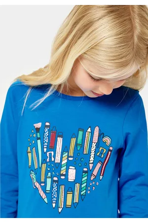 Mothercare Girls Blue Printed with Shimmer Pure Cotton T-shirt