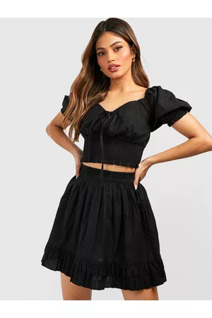 Boohoo Shirred Puff Sleeve Top & Ruffle Hem Skirt