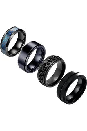 Meenaz Unisex Set of 4 Silver-Plated Stainless Steel Rings