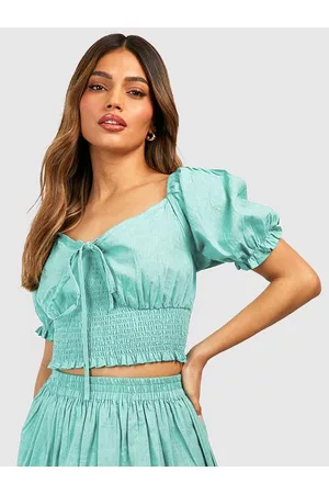 Boohoo Sweetheart Neck Smocked Detail Crop Top with A-Line Skirt