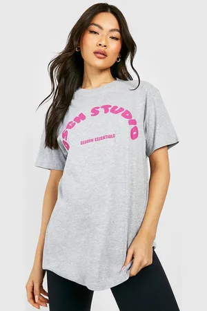 Boohoo Melange Effect Typography Printed Drop-Shoulder Sleeves Cotton Oversized T-shirt