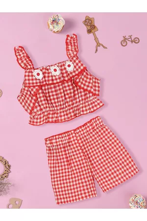 Nauti Nati Girls Checked Shoulder Straps Top with Shorts