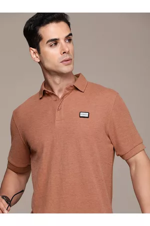 FORCE IX Men Polo Collar Solid With Applique Detail Casual T-shirt