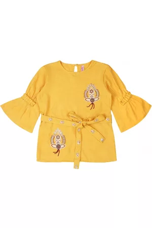 Ishin Yellow & Brown Embroidered Regular Top