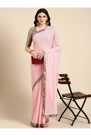 Mitera Embellished Beads & Stones Pure Georgette Heavy Work Saree