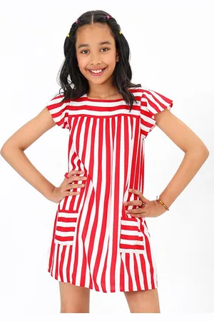 BONKIDS Striped Cotton A-Line Above Knee Length Dress