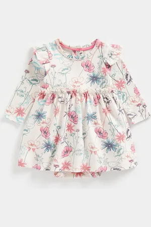Mothercare Infant Girls Pink Floral Print Pure Cotton Dress With Attached Panty