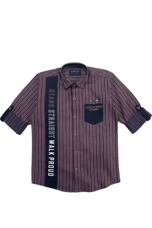 CAVIO Boys Maroon Regular Fit Striped Casual Shirt