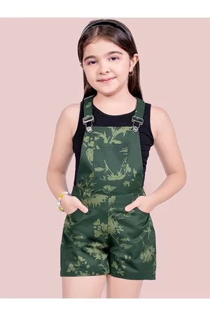 naughty ninos Girls Camouflage Printed Cotton Dungaree With T-Shirt