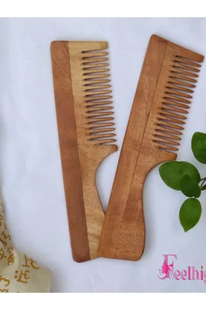 FEELHIGH Set Of 2 Anti-Bacteria & Anti-Dandruff Neem Wooden Combs - Brown
