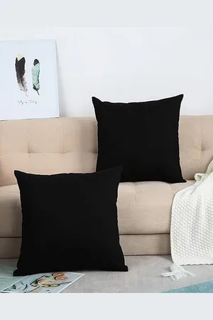 CHRONEX 2-Pcs Black Square Pure Cotton Pillow Covers