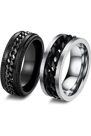 Meenaz Unisex Set Of 2 Silver-Plated Chain Linked Finger Rings