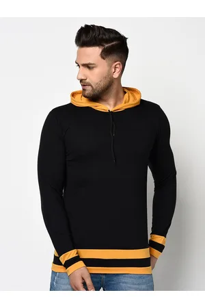 GLITO Men Colourblocked Hooded Cotton T-shirt