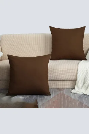 CHRONEX Brown 2 Pieces Square Pure Cotton Pillow Covers