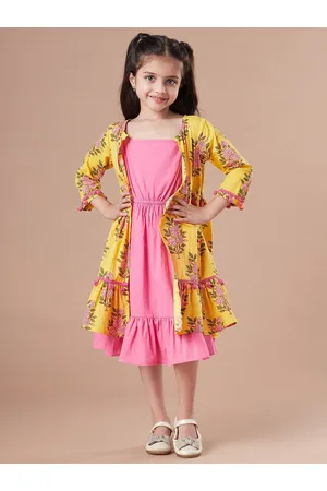 pspeaches Girls Print Fit & Flare Dress With Shrug
