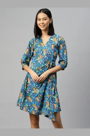 BUTA BUTI Tropical Print Puff Sleeve Cotton Dress