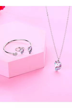 EL REGALO Stone Studded Unicorn Necklace, Ring and Bracelet Jewellery Set
