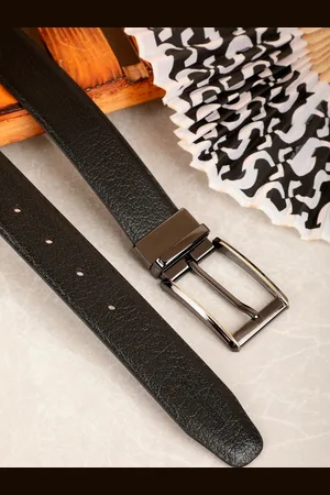 Mast & Harbour Men Black Textured Leather Reversible Formal Belt