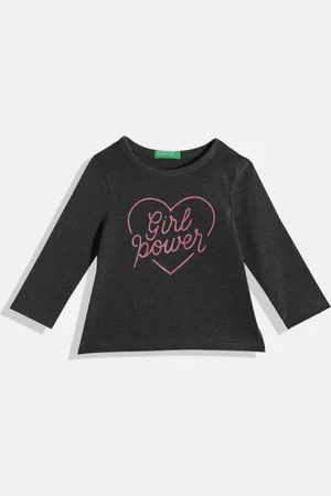 Benetton Girls Typography Printed T-shirt with Glittery Effect