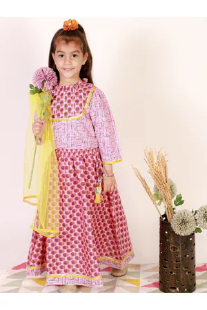 Superminis Girls Printed Ready to Wear Pure Cotton Lehenga & Blouse With Dupatta