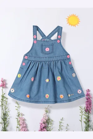 Nauti Nati Girls Floral Embroidered Denim Pinafore Dress
