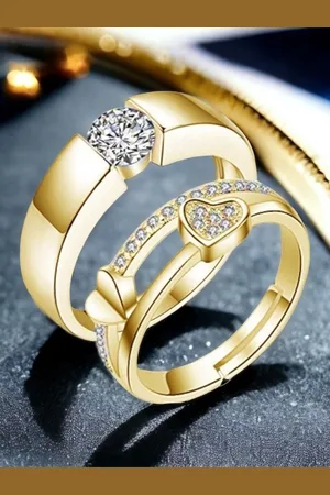 Myki Unisex Set Of 2 Gold-Plated King & Queen Adjustable Couple Rings