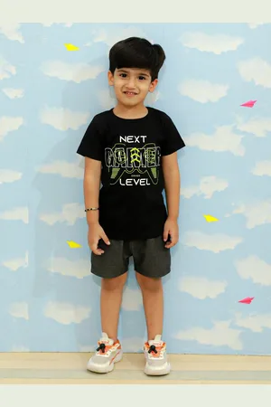 The Mom Store Boys Typography Printed Pure Cotton T-shirt with Shorts