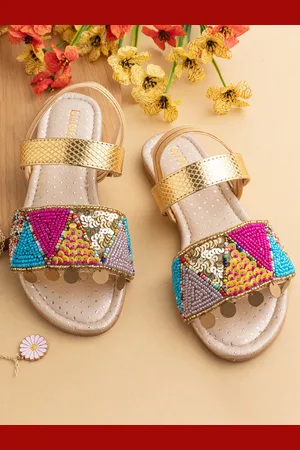 LIL PITAARA Girls Ethnic Embellished Open Toe Flats With Backstrap