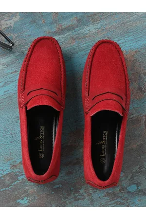 LOUIS STITCH Men Ferrari Red Italian Suede Leather Handmade Driving Loafers