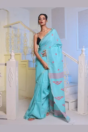 Charukriti Geometric Woven Design Zari Pure Cotton Saree