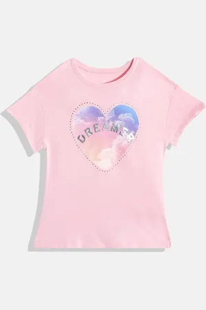 Mothercare Girls Pink & Blue Graphic Printed Cotton T-shirt