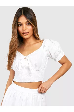 Boohoo Sweetheart Neck Smocked Detail Crop Top with A-Line Skirt