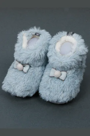 Baby Moo Infant Girls Bow Embellished Pure Wool Anti-Slip Booties