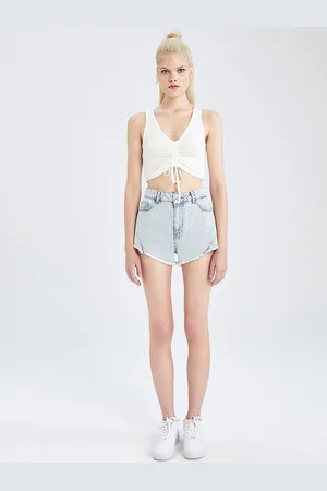 DeFacto Women Washed High-Rise Denim Shorts