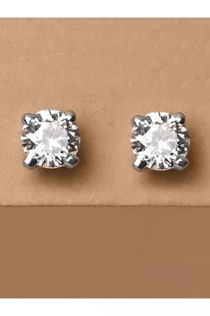 CLARA Rhodium-Plated Sterling Silver Circular Cubic Zirconia Studded Studs Earrings
