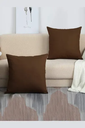 CHRONEX Brown 2 Pieces Cotton Square Pillow Covers