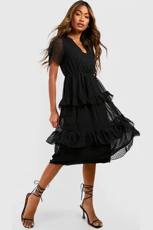 Boohoo Dobby Ruffled A-Line Midi Dress