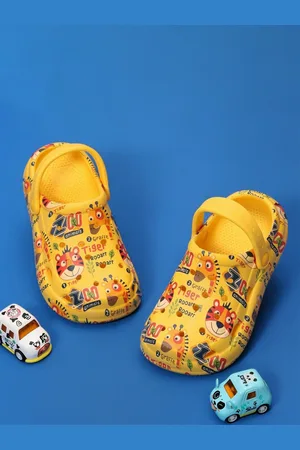Yellow bee Boys All Over Animal Theme Printed Rubber Clogs