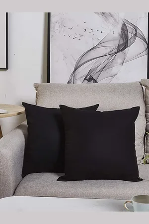 CHRONEX Black 2 Pieces Cotton Square Pillow Covers
