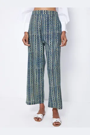 Ancestry Women Mid-Rise Ethnic Motifs Printed Chambray Trousers