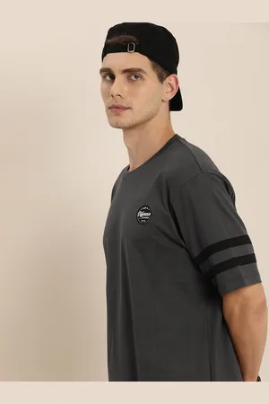 Difference of Opinion Men Charcoal Grey Drop-Shoulder Sleeves Cotton OversizedT-shirt