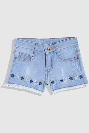 YK Girls Floral Slim Fit Denim Shorts