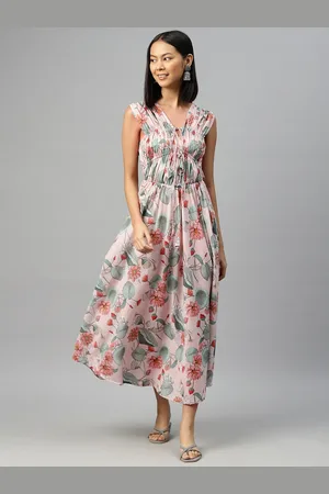 BUTA BUTI Floral Print Blouson Cotton Midi Dress