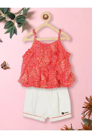 Nauti Nati Girls Printed Ruffled Top with Shorts