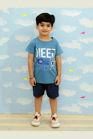 The Mom Store Boys Typography Printed Pure Cotton T-shirt With Shorts