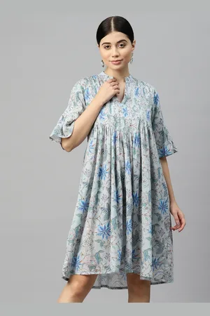 BUTA BUTI Floral Print Flared Sleeve A-Line Cotton Dress